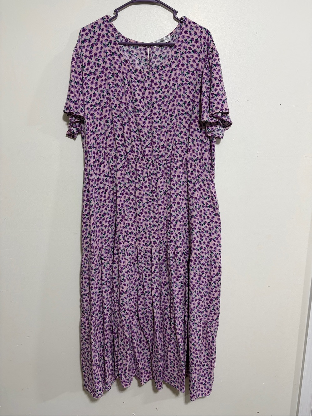 Lilac Floral Short-Sleeve Tiered Midi Dress